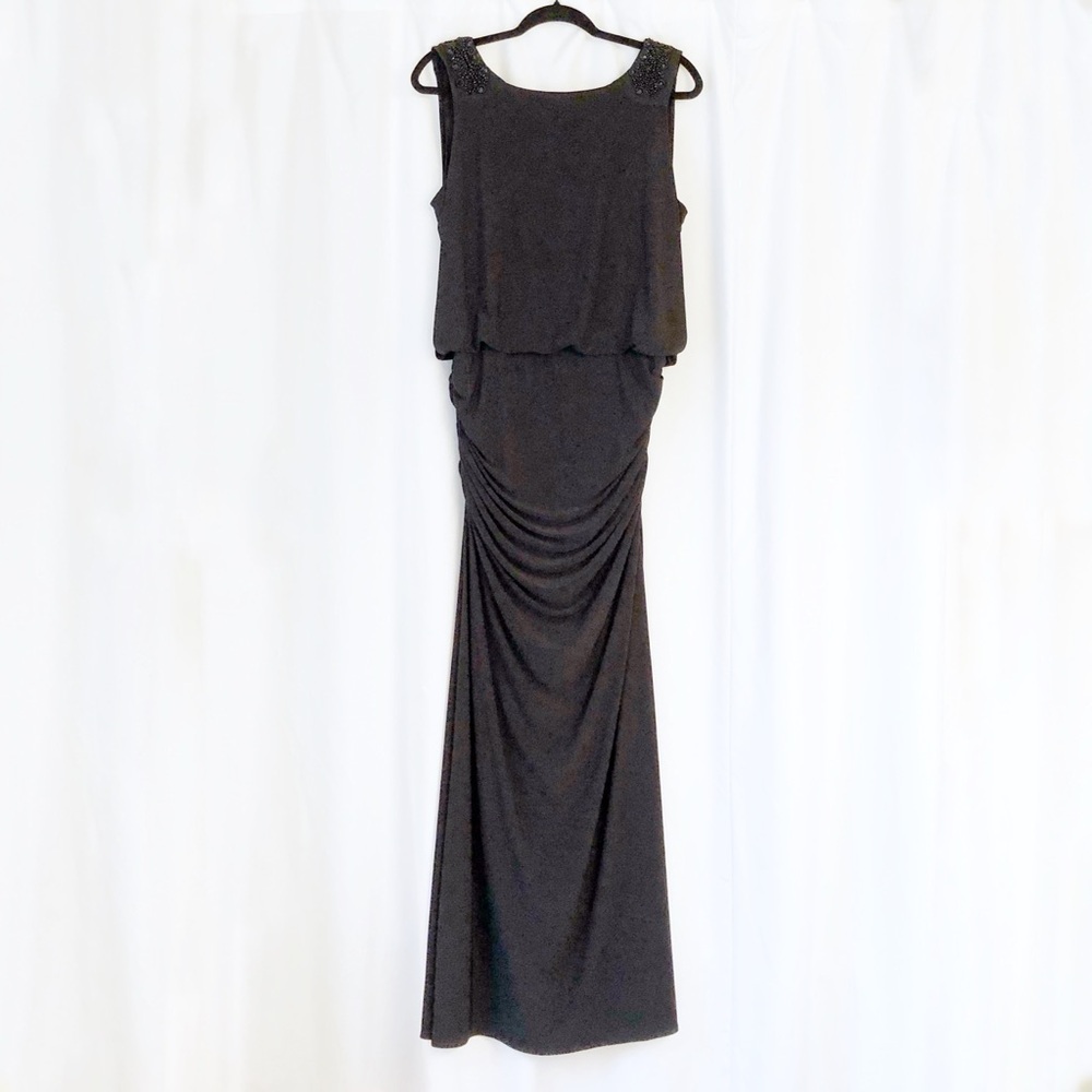NWT NW Nightway Beaded Shoulders Ruched Black Dress Gown Size 10
